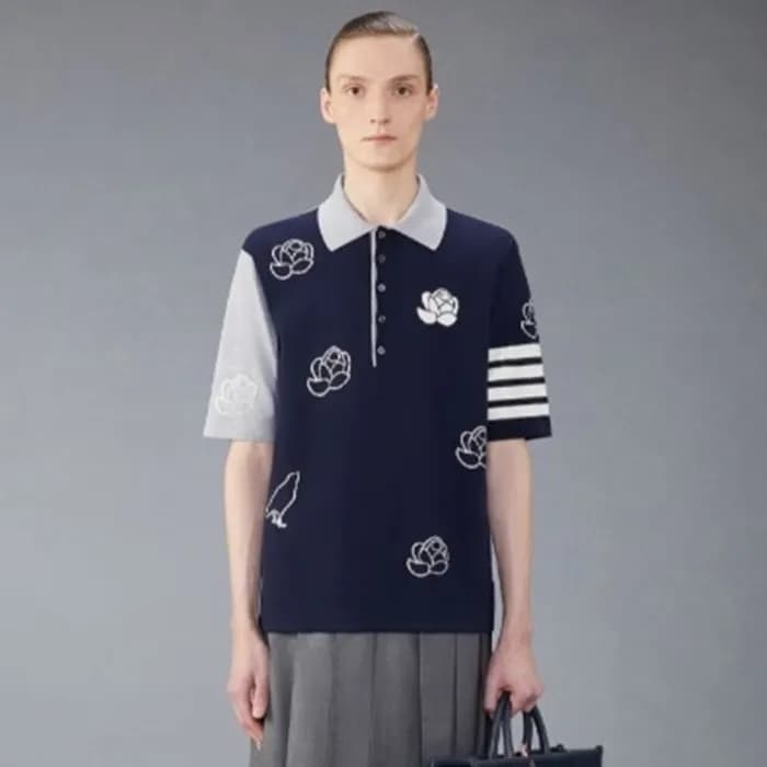 톰브라운 여성 폴로 반팔티 - Thom Browne Womens Navy Tshirts -… - 1