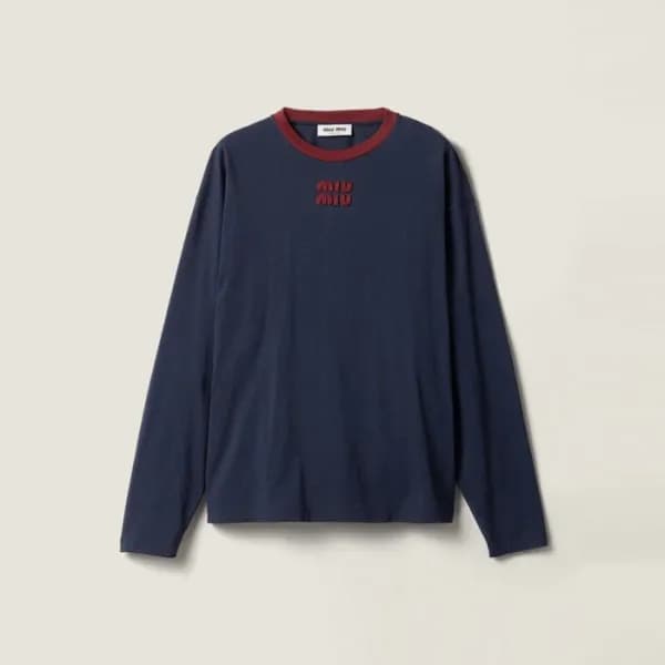 미우미우 여성 라운드 긴팔티 - Miumiu Womens Round Tshirt - mic… - 1