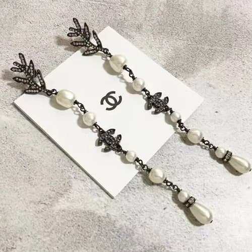 CHANEL Double Black Earring - 샤넬 여성용 18k도금 블랙 귀… - 1