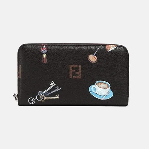 Fendi 2019 Womens Print Initial Logo Zip Round Lon… - 1