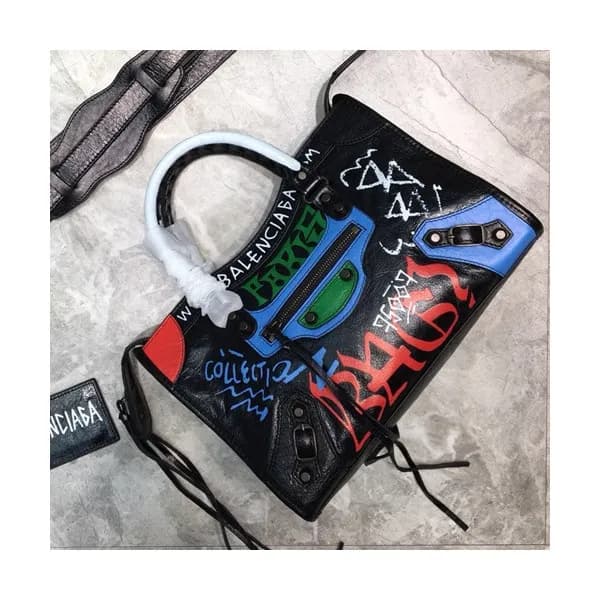 Balenciaga 2019 Graffiti Classic City Leather Medi… - 1