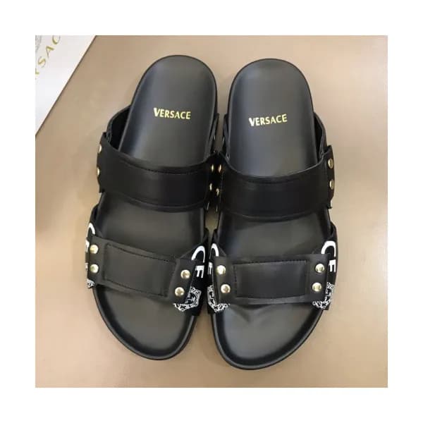 Versace 2019 Mens Logo Leather Slipper - 베르사체 남성 로… - 1