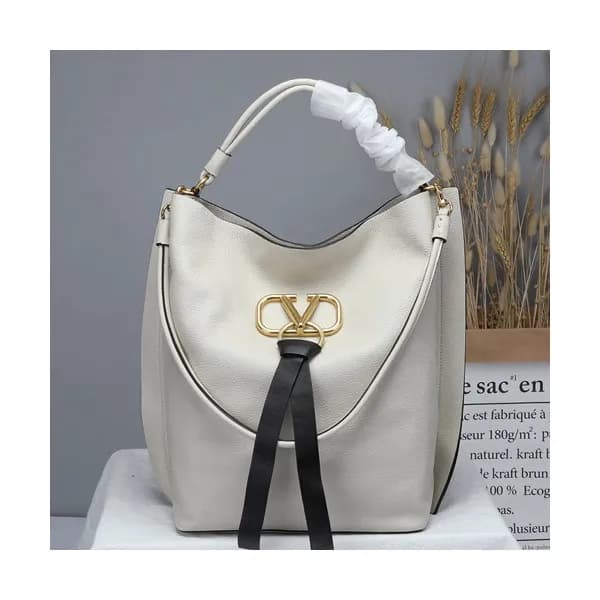 Valentino 2019 V-ring Leather Tote Shoudler Bag,34… - 1