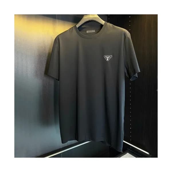 Prada Mens Basic Logo Short Sleeved Tshirts Black… - 1