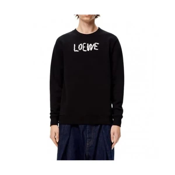 Loewe Mens Logo Crew-neck Cotton Tshirts Black - … - 1