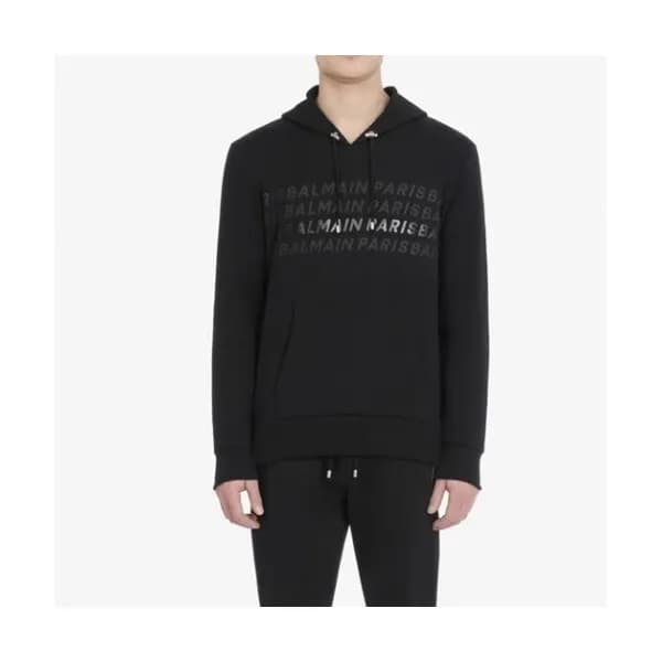 Balmain Mens Logo Cotton Hoodie Black - 발망 2021 남… - 1