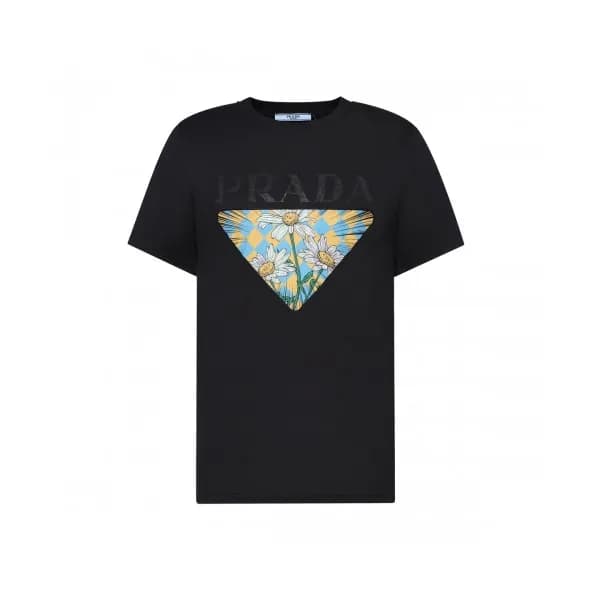 Prada Unisex Logo Short Sleeved Tshirts Black - 프… - 1
