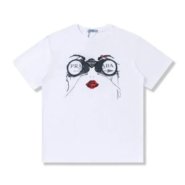프라다 남성 크루넥 화이트 반팔티 - Mens White Tshirts - Pra02621… - 1