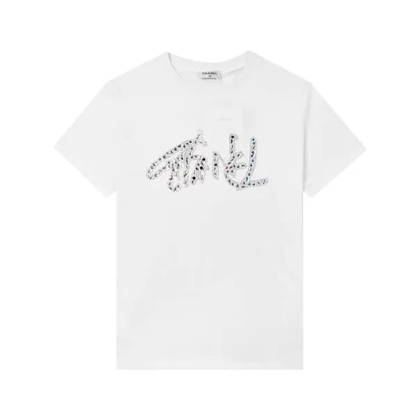 샤넬 여자 크루넥 화이트 반팔티 - Womens White Tshirts - chl0863… - 1