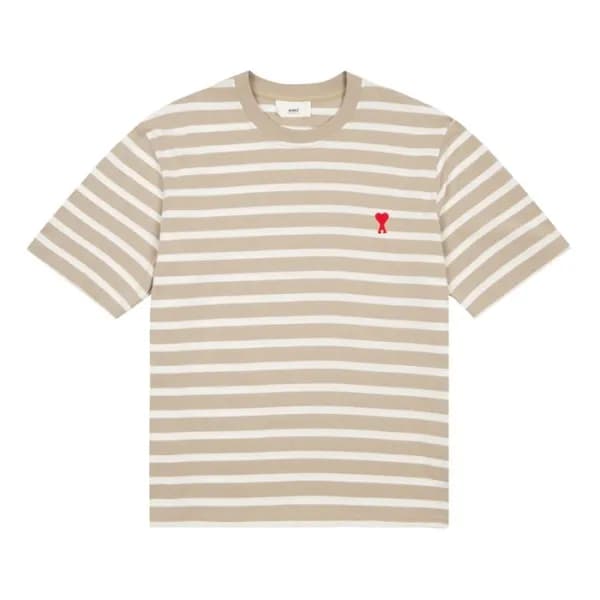 아미 남성 크루넥 베이지 반팔티 - Mens Beige Tshirts - ami0276x - 1