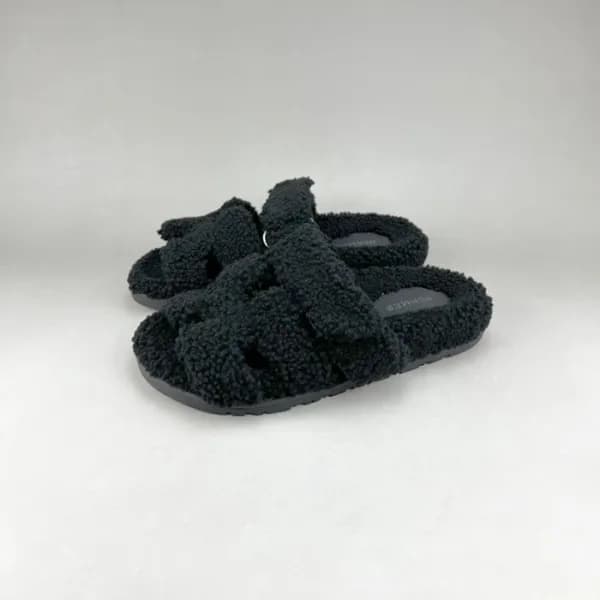 에르메스 남/녀 블랙 퍼슬리퍼 - Unisex Black Slippers - her0860… - 1
