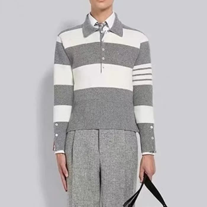 톰브라운 남성 그레이 폴로 니트 - Thom Browne Mens Gray Knit - t… - 1