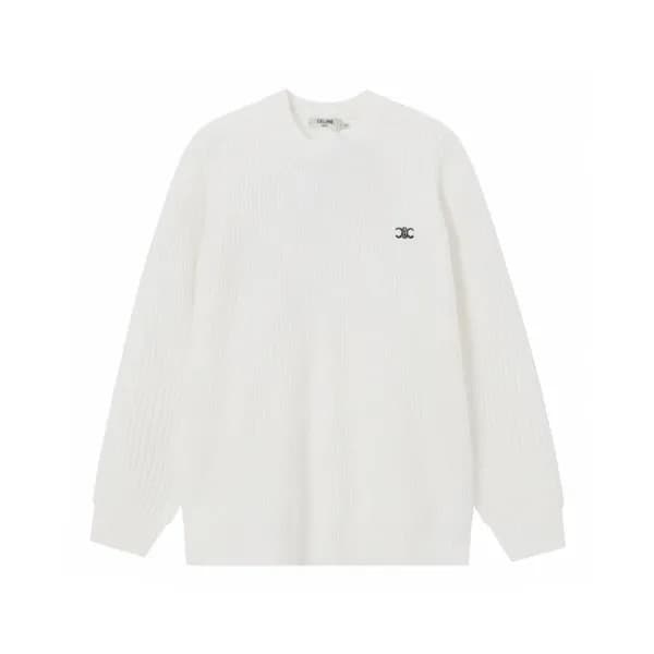 셀린느 남/녀 크루넥 화이트 니트 - Celine Unisex White Knits - c… - 1