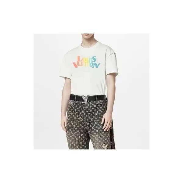 루이비통 남성 화이트 크루넥 반팔티 - Louis vuitton Mens White Tsh… - 1