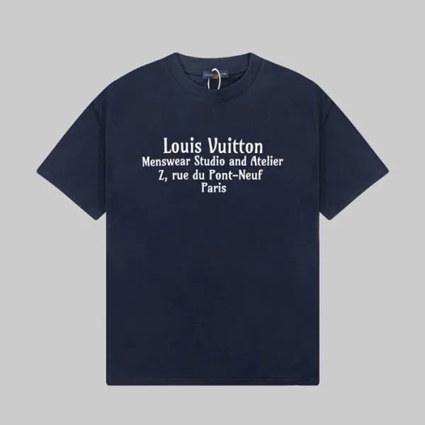 루이비통 남성 네이비 크루넥 반팔티 - Louis vuitton Mens Navy Shor… - 1