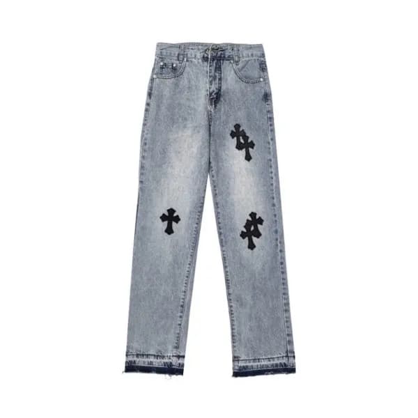 크롬하츠 남성 트렌디 블루 청바지 - Chrom Hearts Mens Blue Jeans … - 1