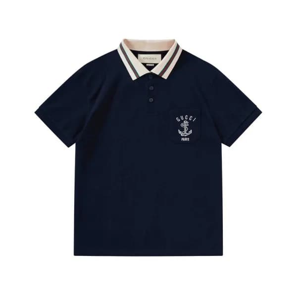 구찌 남/녀 네이비 폴로 반팔티 - Gucci Unisex Navy Short sleeve… - 1