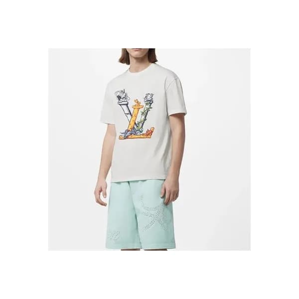 루이비통 남성 화이트 크루넥 반팔티 - Louis vuitton Mens White Sho… - 1