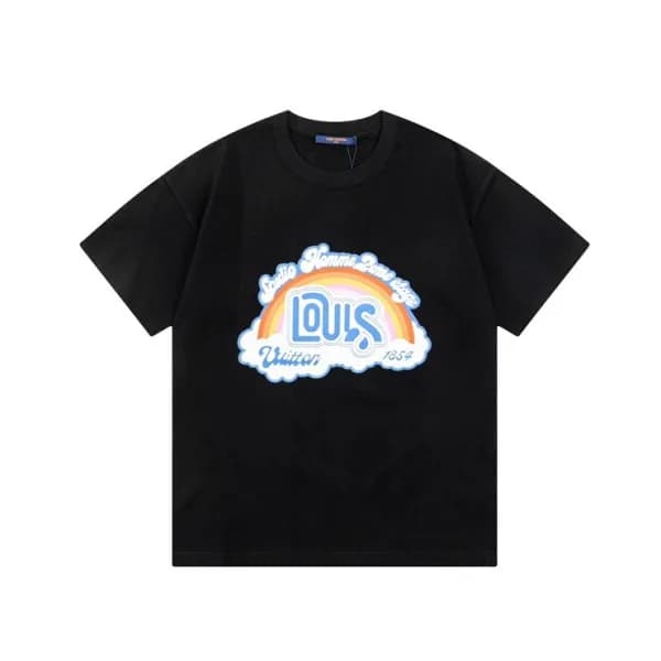 루이비통 남성 블랙 크루넥 반팔티 - Louis vuitton Mens Black Shor… - 1