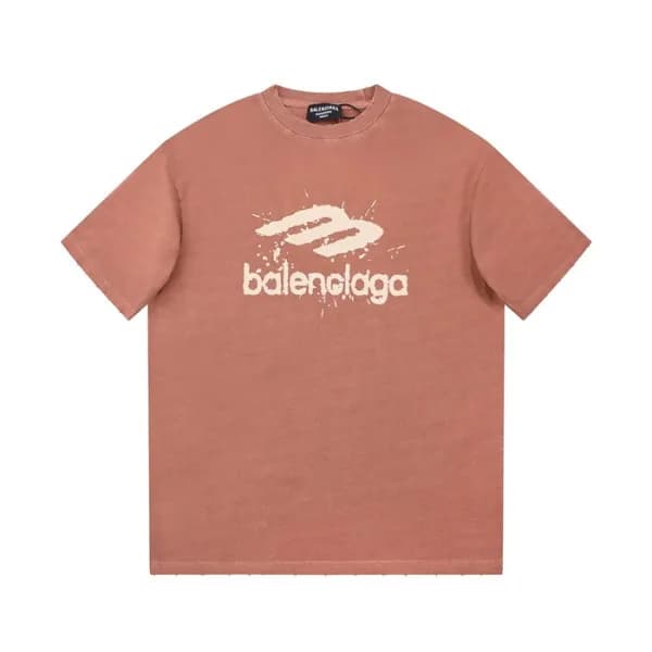 발렌시아가 남성 버건디 크루넥 반팔티 - Balenciaga Mens Burgandy Sh… - 1