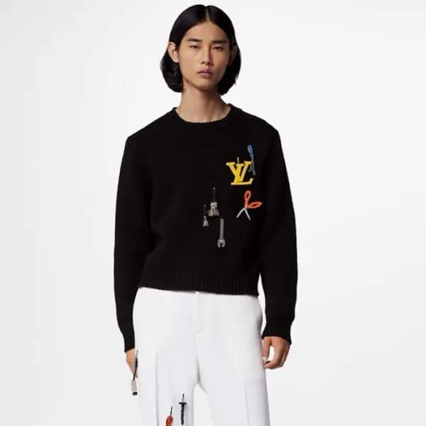 루이비통 남성 블랙 크루넥 니트 - Louis vuitton Mens Black Sweat… - 1