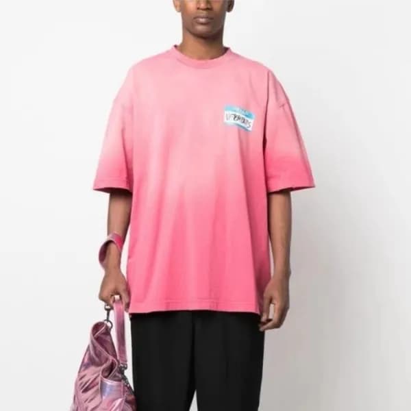 베트멍 남/녀 핑크 반팔 티셔츠 - Vetements Unisex Pink Tshirts … - 1