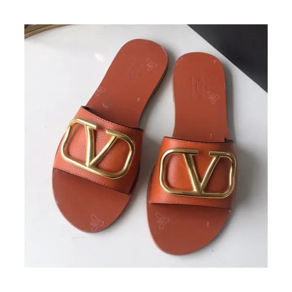 Valentino 2019 Womens Metal Logo Leather Slipper -… - 1