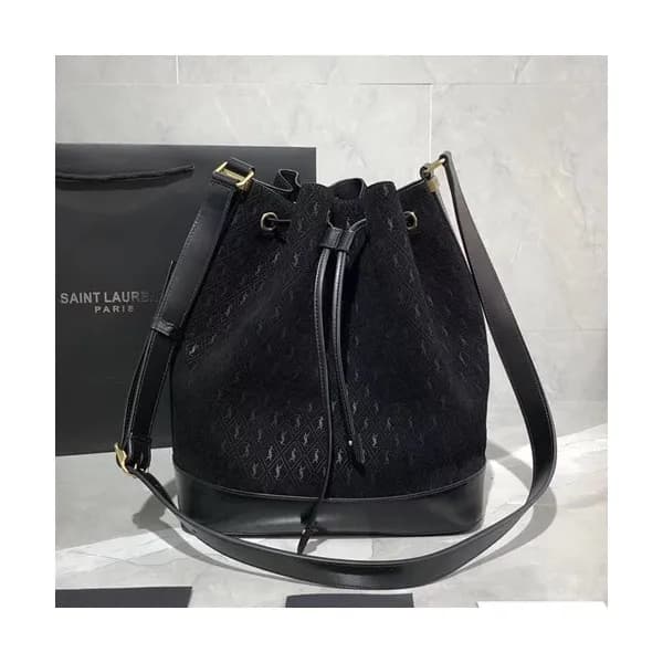Saint Laurent 2019 Monogram All Over Suede Bucket … - 1