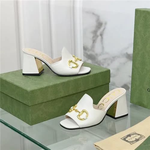 Gucci 2021 Women's Leather High Heel Slipper,G… - 1