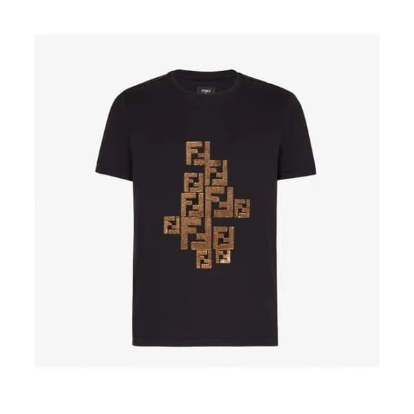 Fendi Mens Logo Casual Short Sleeved Tshirts Blac… - 1