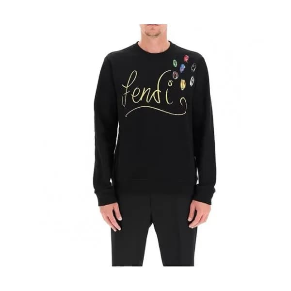 Fendi Mens Logo Crew-neck Sweaters Black - 펜디 202… - 1