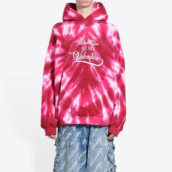 발렌시아가 남/여 캐쥬얼 핑크 후드티 - Unisex Pink Hoodie - bal012… - 1