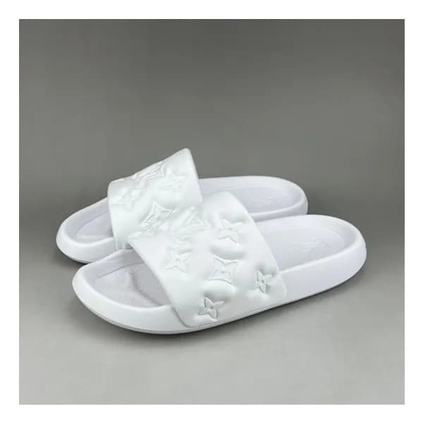 루이비통 남/녀 이니셜 화이트 슬리퍼 - Unisex White Slippers - lou… - 1