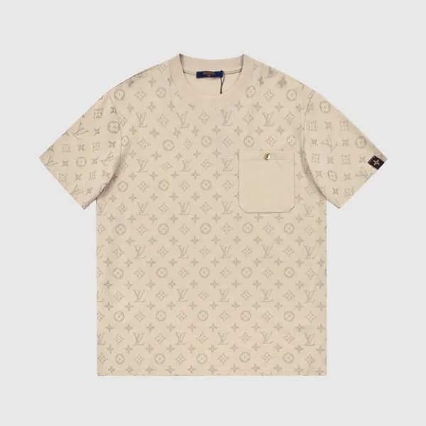 루이비통 남성 베이지 크루넥 반팔티 - Mens Beige Tshirts - lou0500… - 1
