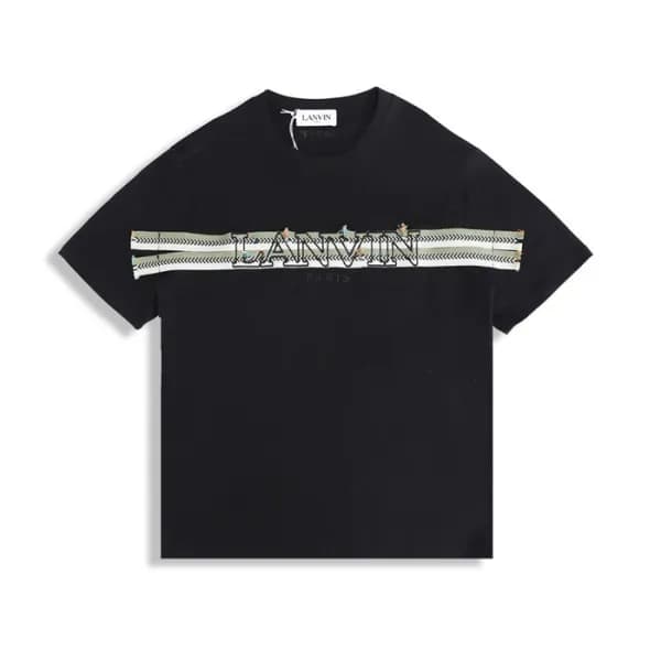 랑방 남성 이니셜 블랙 반팔티 - LANVIN Mens Black Tshirts - lan… - 1