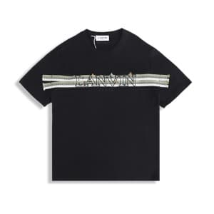 랑방 남성 이니셜 블랙 반팔티 - LANVIN Mens Black Tshirts - lan…