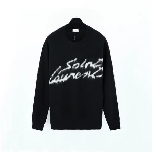 입생로랑 남/녀 크루넥 블랙 니트 - Saint Laurent Unisex Black Kn… - 1