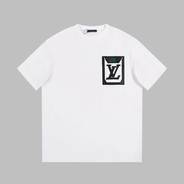 루이비통 남성 화이트 크루넥 반팔티 - Louis vuitton Mens White Sho… - 1