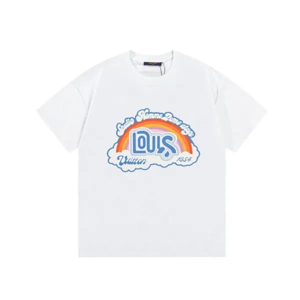 루이비통 남성 화이트 크루넥 반팔티 - Louis vuitton Mens White Sho… - 1