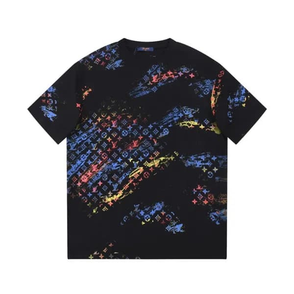 루이비통 남성 블랙 크루넥 반팔티 - Louis vuitton Mens Black Shor… - 1