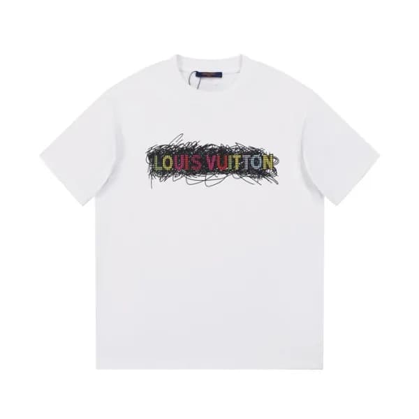 루이비통 남성 화이트 크루넥 반팔티 - Louis vuitton Mens White Sho… - 1