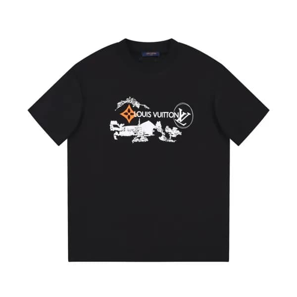 루이비통 남성 크루넥 블랙 반팔티 - Louis vuitton Mens Black Shor… - 1