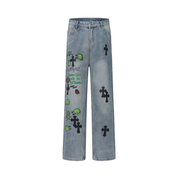 크롬하츠 남성 트렌디 청바지 - Chrom Hearts Mens Trendy Jeans -… - 1