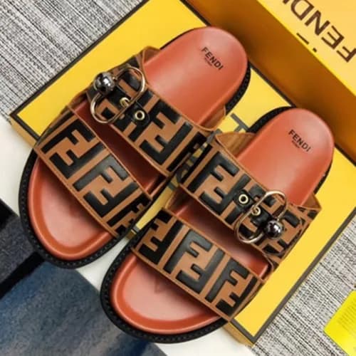 Fendi 2018 Logo Slide Sandel Brown - 펜디 로고 슬라이드 샌들… - 1
