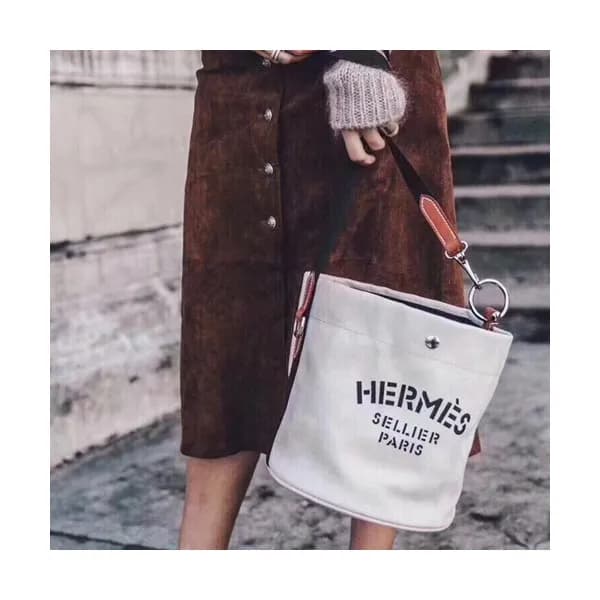 Hermes Canvas Sac De Pansage Tote Shoulder Bucket … - 1