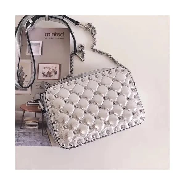 Valentino 2019 Leather Ruckstud Spike Camera Small… - 1