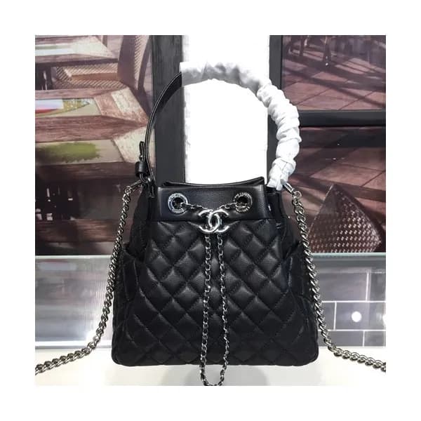 Chanel 2019 Women Leather Chain Bucket Tote Should… - 1
