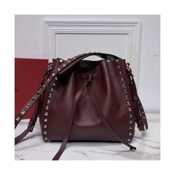 Valentino 2020 Garavani Rockstud Leather Bucket Sh… - 1