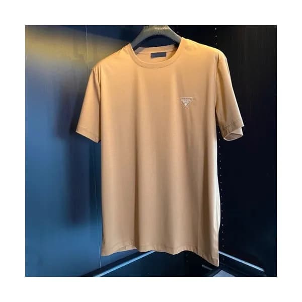 Prada Mens Basic Logo Short Sleeved Tshirts Camel… - 1