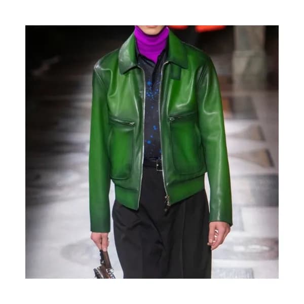 Berluti Mens Casual Leather Jackets Green - 벨루티 2… - 1